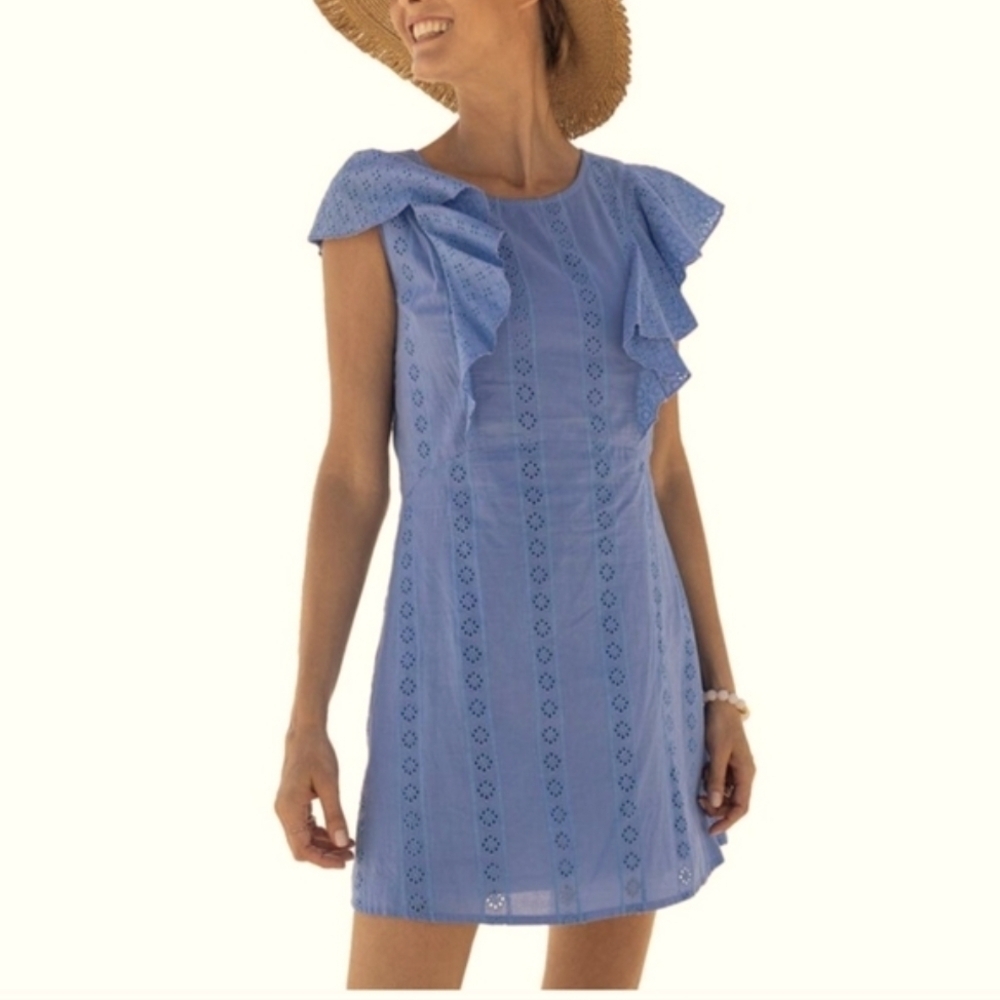 CABANA LIFE Blue Dress with Flutter Sleeve